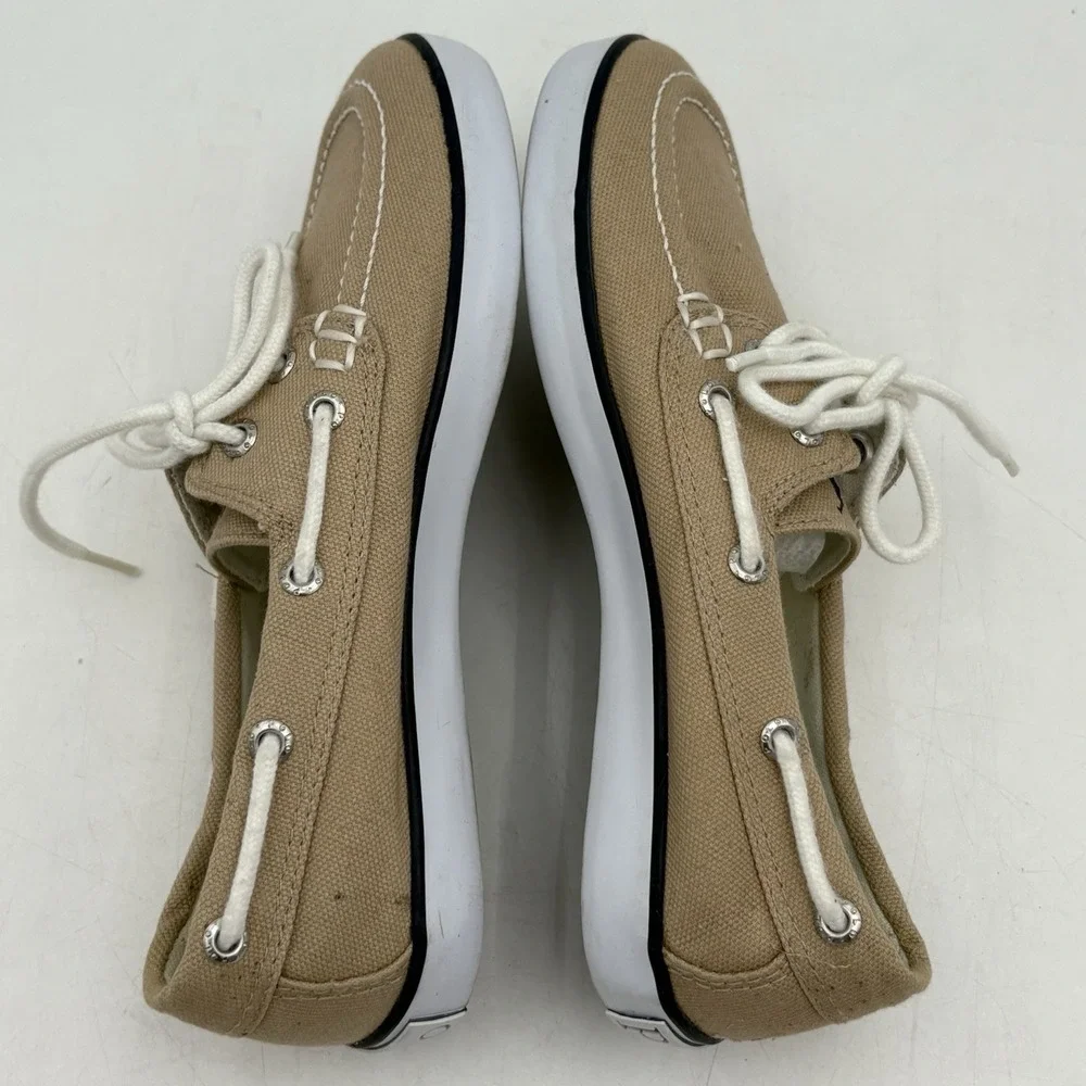 Polo Ralph Lauren Boys Tan Canvas Boat Shoes Size 2 Lace School‎ EUC